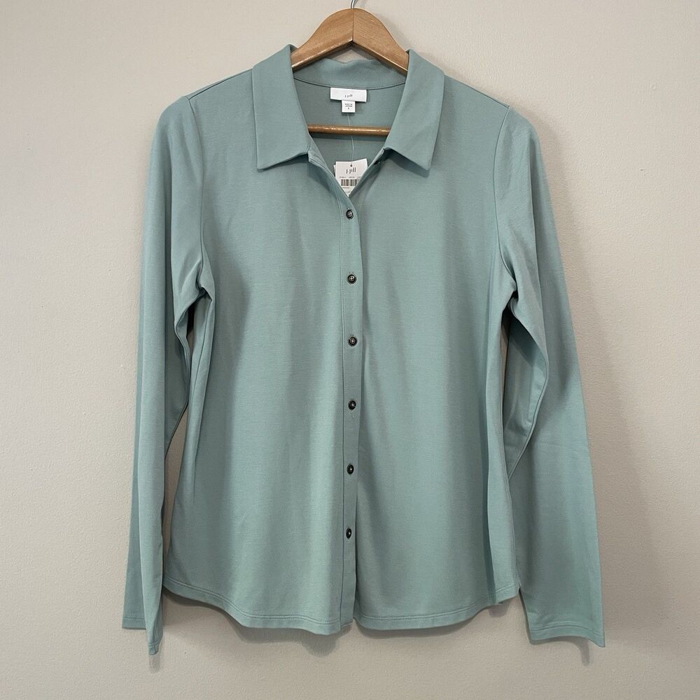 NWT J. Jill Front Button Down Rayon Shirt S Lucite Green Stretch Office Casual